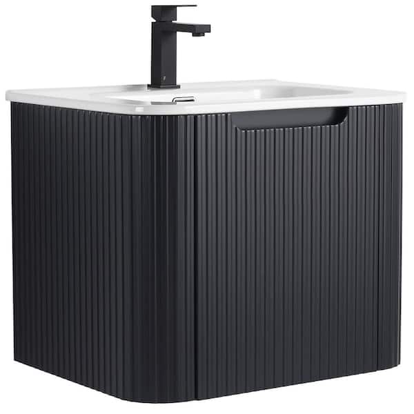 Caskvalley 24 in. Floating Bath Vanity in Carbon Black with White Ceramic Sink Top Assembled