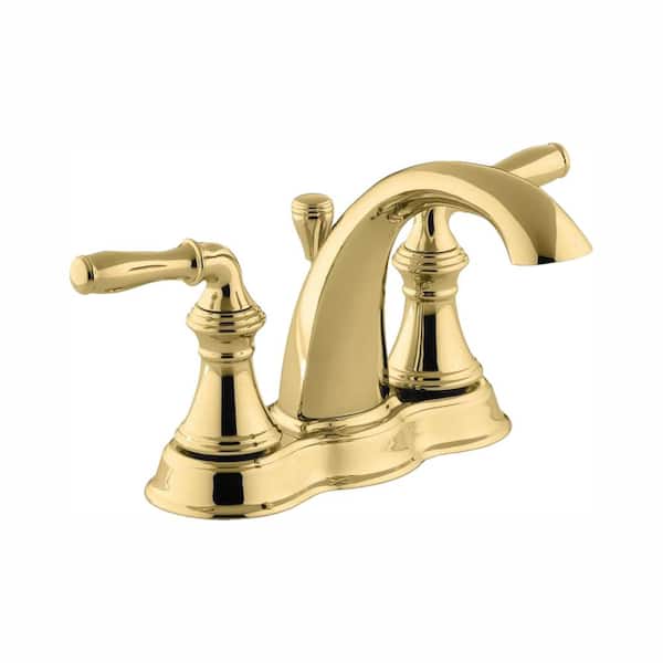 KOHLER Devonshire 4 in. Centerset 2-Handle Mid-Arc Water-Saving Bathroom Faucet in Vibrant Polished Brass