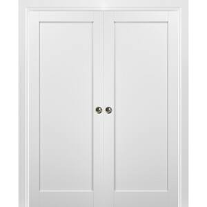 Quadro 4111 72 in. x 80 in. Single Panel White Finished Wood Sliding Door with Double Pocket Hardware