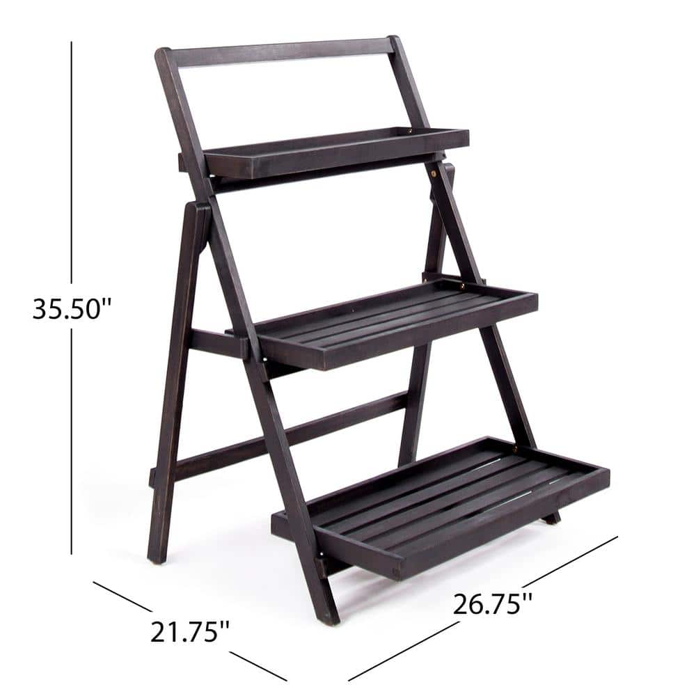 Set of 2 Dark Gray Acacia Wood Foldable Plant Stands
