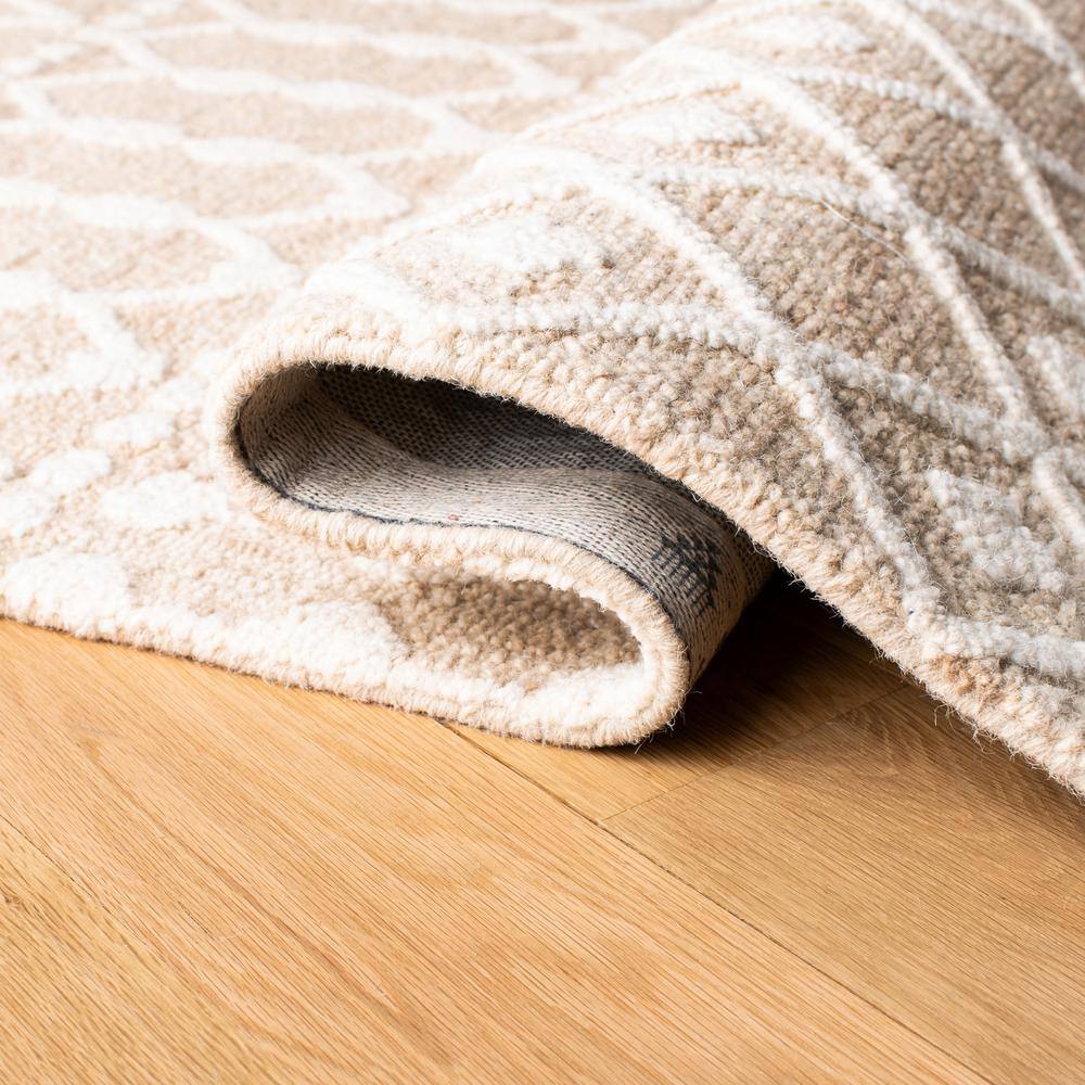 Ivory Square Tufted Wool Handmade Area Rug 62"