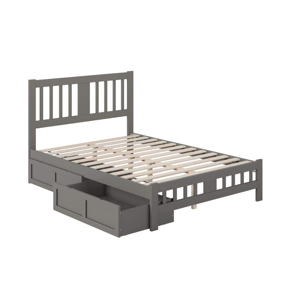 Tahoe Full Wood Frame Bed with Storage Drawers in Grey