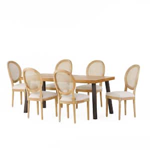 Ayers 7-Piece Natural and Beige Wood Dining Set