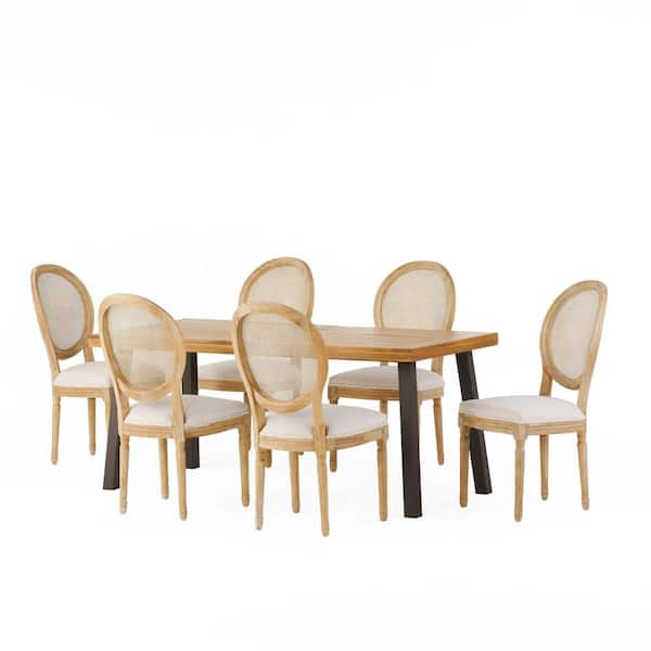 Noble House Ayers 7-Piece Natural and Beige Wood Dining Set