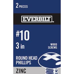 #10 x 3 in. Phillips Round Head Zinc Plated Wood Screw (2-Pack)