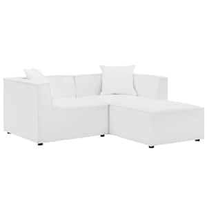 Saybrook 3-Piece Aluminum Outdoor Loveseat and Ottoman Set with White Cushions