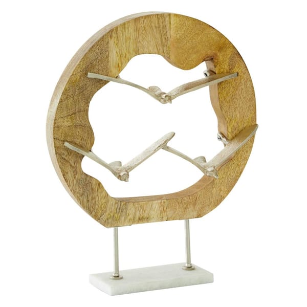 Litton Lane 3 in. x 15 in. Brown Aluminum Bird Sculpture