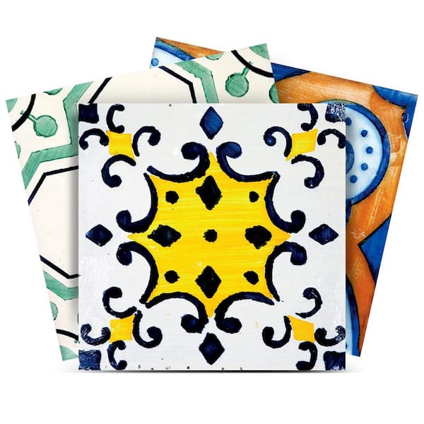Yellow, Blue, White V3 8 in. x 8 in. Vinyl Peel and Stick Tile (24 Tiles, 10.67 sq. ft./pack)