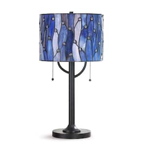 Vin.es 25 in. ORB Finish Tiffany Table Lamp with Blue/Purple Shade