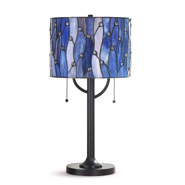 HomeGlam Vin.es 25 in. ORB Finish Tiffany Table Lamp with Blue/Purple Shade