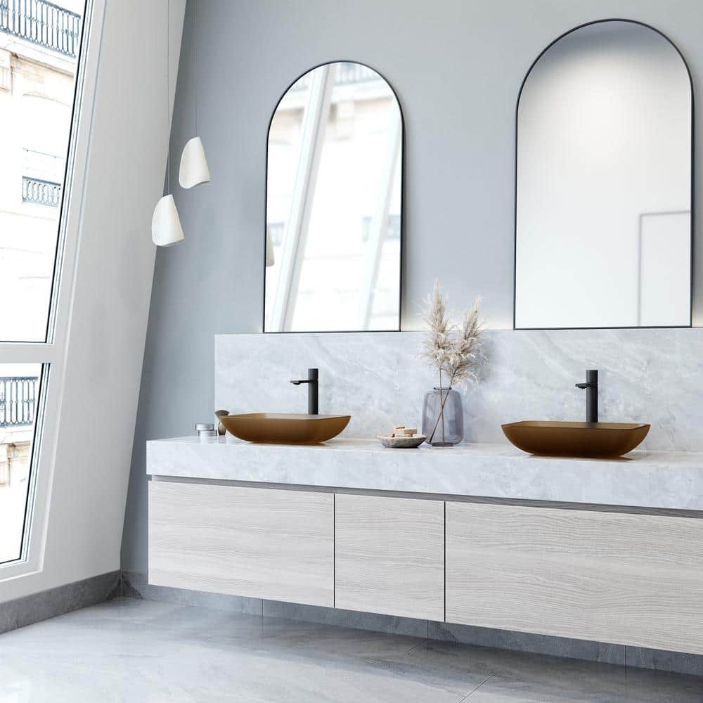 Amber Glass Rectangular Vessel Sink with Matte Finish