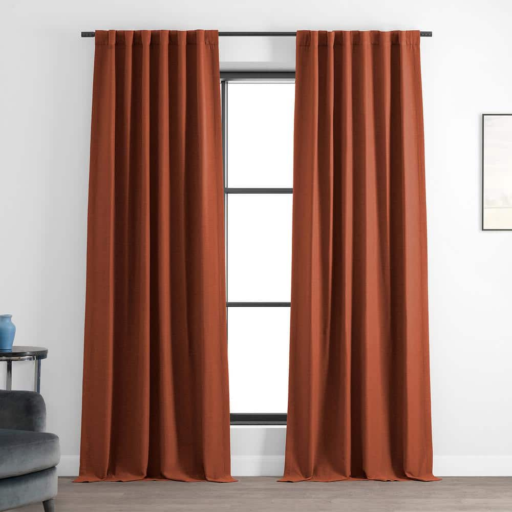 Exclusive Fabrics & Furnishings Persimmon Textured Bellino Room Darkening  Curtain - 50 in. W x 84 in. L Rod Pocket with Back Tab Single Curtain Panel 