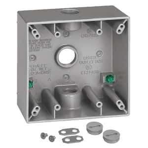 2-Gang Metal Weatherproof Electrical Outlet Box with (3) 1/2 inch Holes, Gray