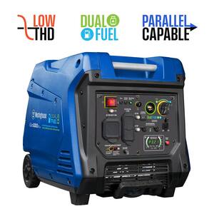 4,500-Watt Dual Fuel Gas and Propane Powered Portable Inverter Generator with Recoil Start, LED Data Center