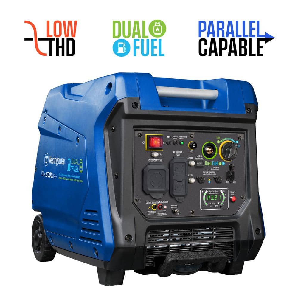 Westinghouse 5 000 watt dual fuel gas and propane powered portable