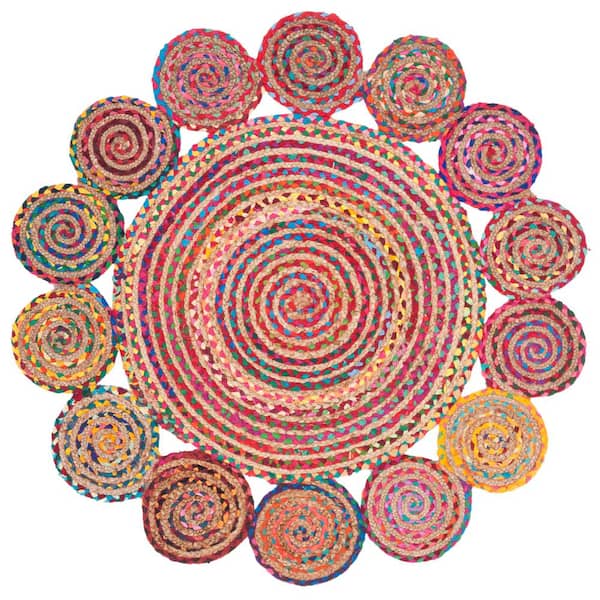 SAFAVIEH Cape Cod Red/Multi 4 ft. x 4 ft. Round Striped Area Rug