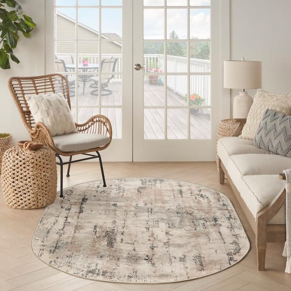 Concerto Beige Grey 6 ft. x 9 ft. Abstract Contemporary Oval Area Rug