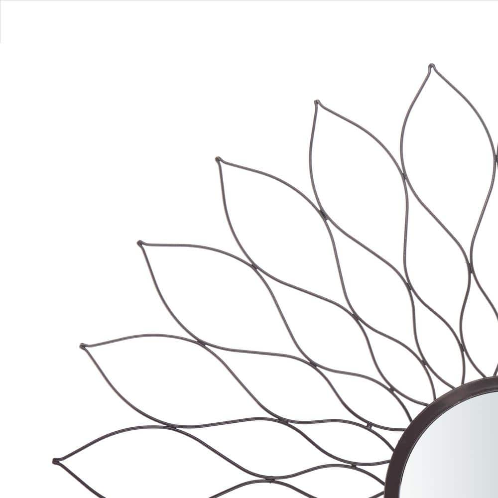 Contemporary Sunburst Round Mirror in Cream and Gold, 35"