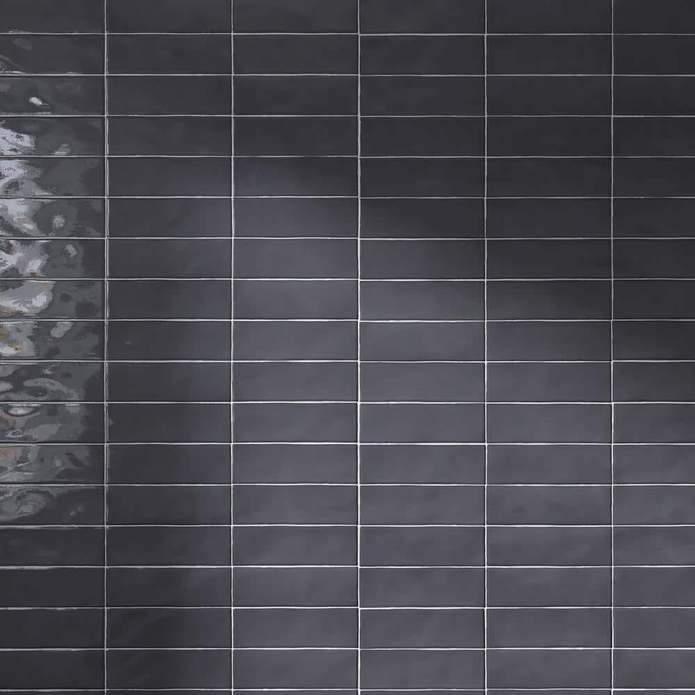 Graphite Gray Glossy Porcelain Wall and Floor Tile, 2.6" x 7.9"