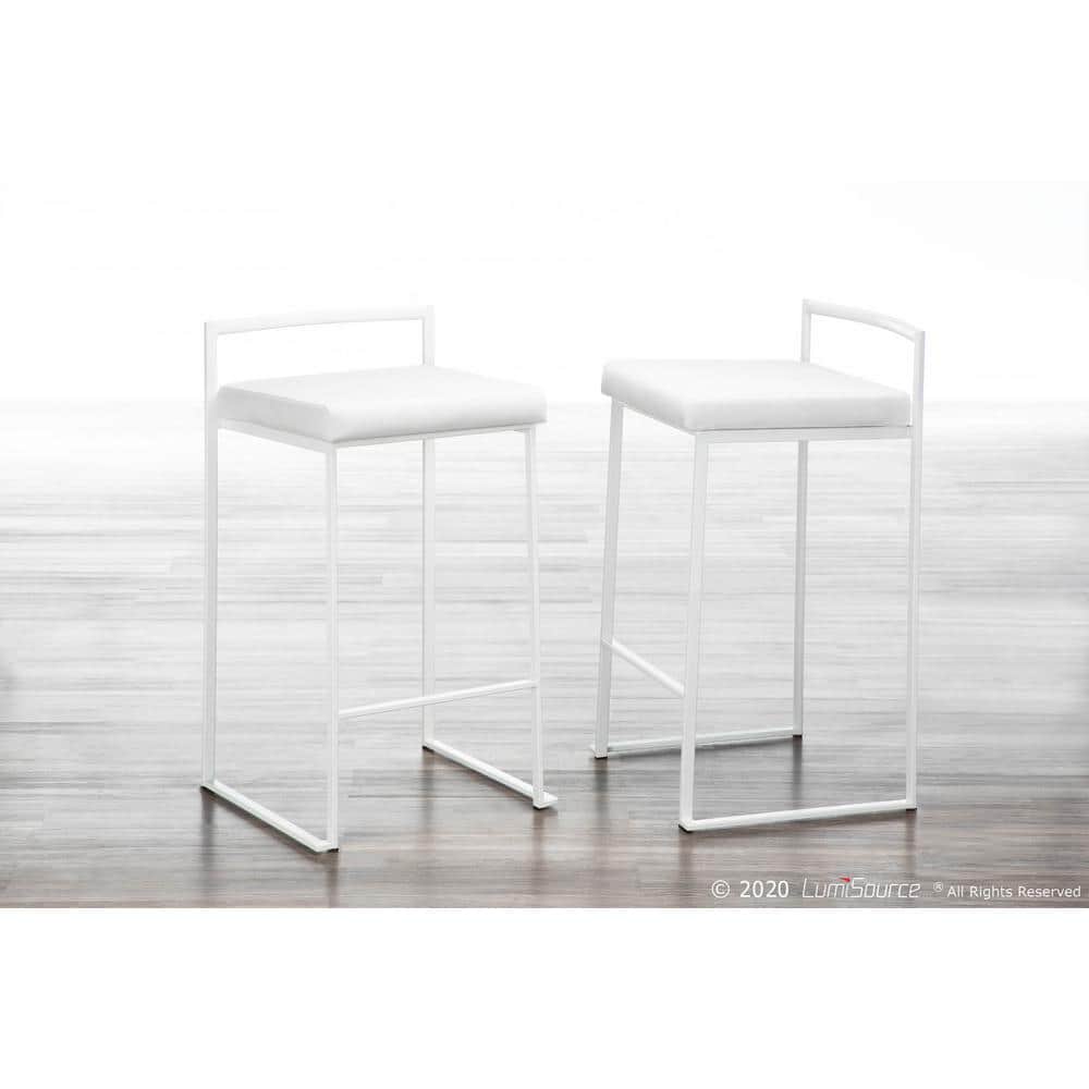 Contemporary Fuji 31" White Faux Leather Counter Stool