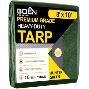 8 ft. x 10 ft. Green Ultra Heavy-Duty 16 Mil Thick Hunter Tarp Cover, Waterproof, Tear Proof and UV Resistant