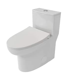 1-piece 1.1/1.6 GPF Dual Flush Elongated Toilet in White Seat Included