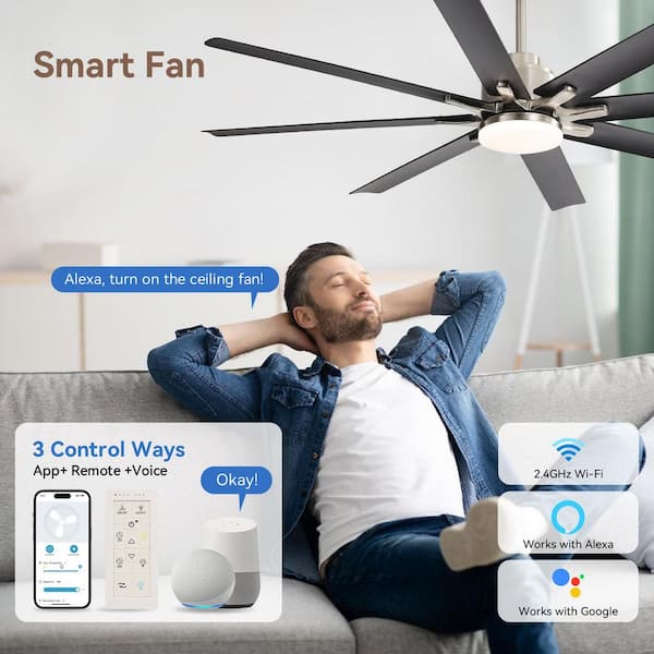 Sofucor 52 in. Indoor/Outdoor Nickel Smart Ceiling Fan with LED