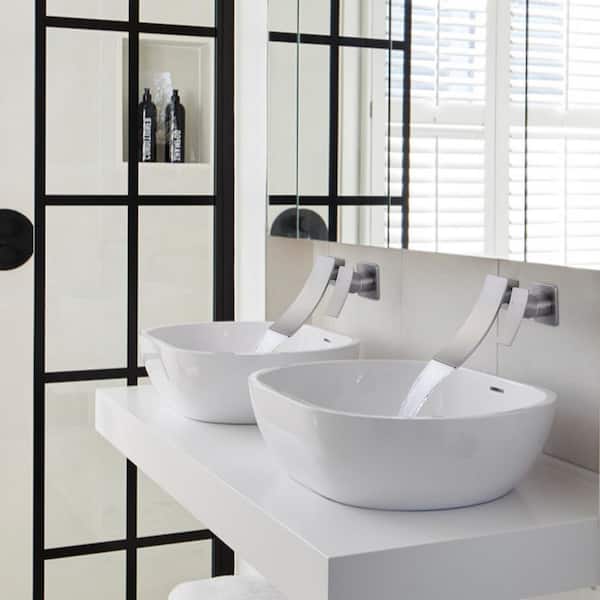 Waterfall Single Handle Wall Mounted Bathroom Faucet in Brushed Nickel