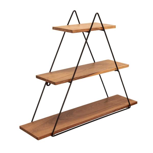 25 in. x 6.5 in. Brown Metal Triangle 3-Tiered Decorative Wall Shelf