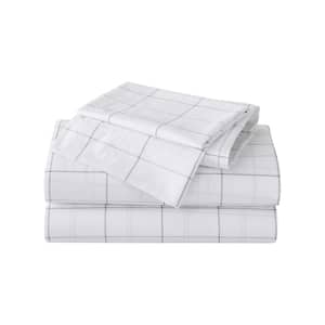 Northern Plaid 4-Piece Gray Percale Cotton Queen Sheet Set