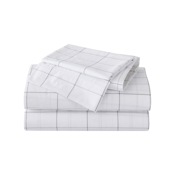 Eddie Bauer Northern Plaid 4-Piece Gray Percale Cotton King Sheet Set