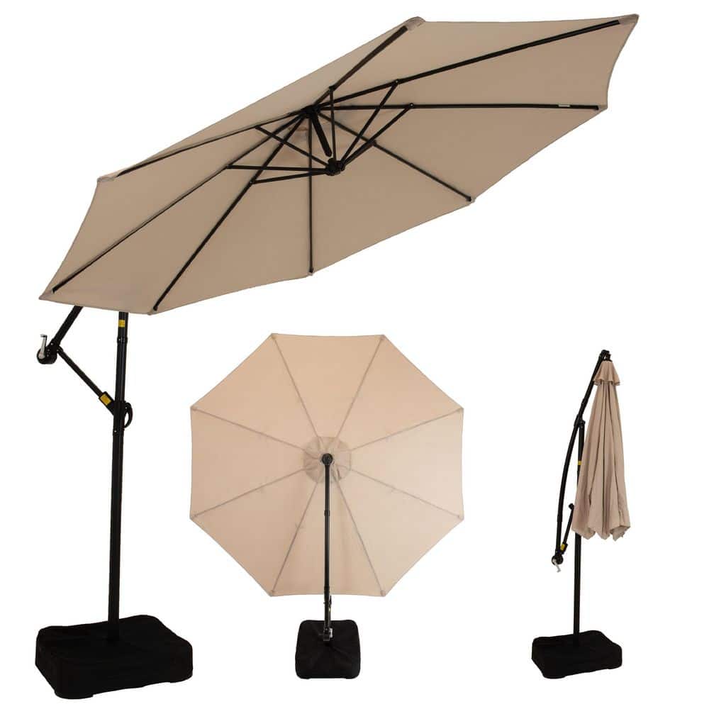 10 ft. Offset Cantilever Patio Umbrella in Beige with Base and Sandbag Weight price history on PriceWatchPro