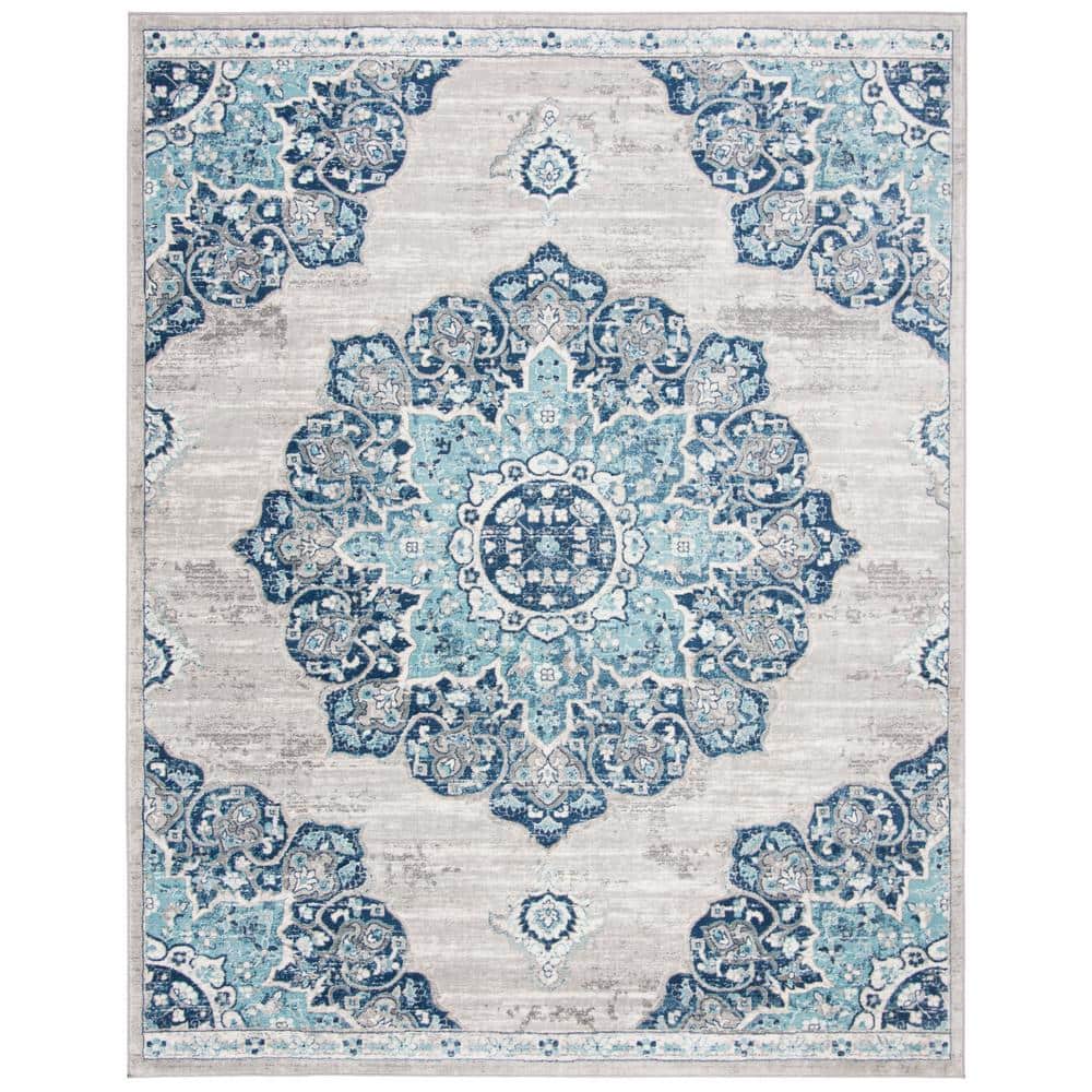 Brentwood Navy and Gray Floral 11' x 15' Synthetic Area Rug