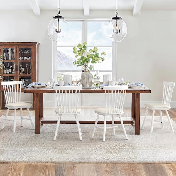 LUE BONA Winnie 18 in. Linen Cushion White Frame Classic Windsor Back Solid Wood Dining Chair (Set of 4)