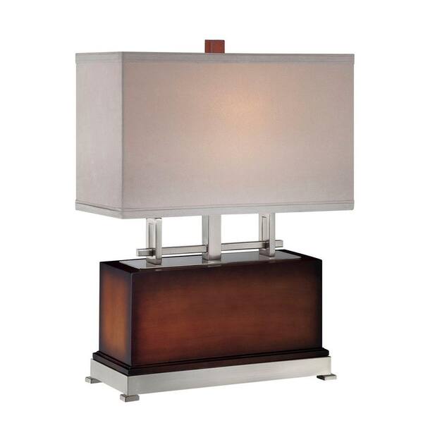 Illumine Designer Collection 22.5 in. Walnut Table Lamp with Tan Suede Shade