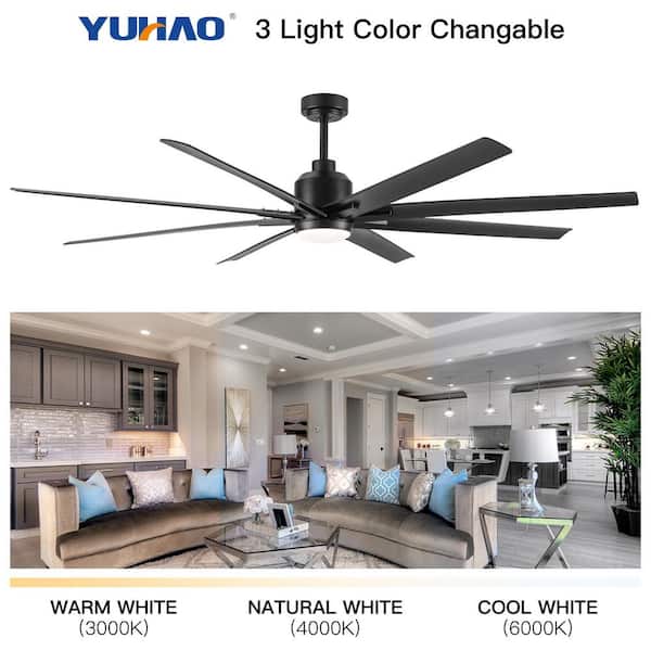 YUHAO 72 in. Integrated LED Indoor Black Windmill Ceiling Fan with