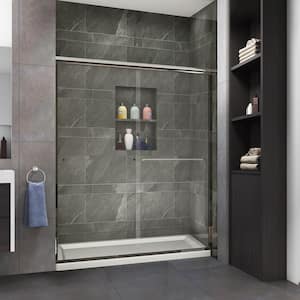 60 in. W x 72 in. H Sliding Semi-Frameless Shower Door in Chrome Finish with Clear Glass