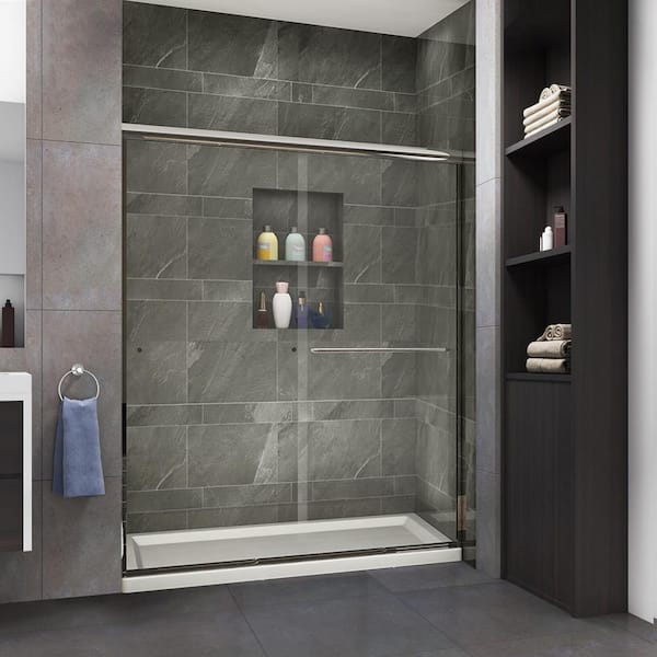 FORCLOVER 60 in. W x 72 in. H Sliding Semi-Frameless Shower Door in Chrome Finish with Clear Glass