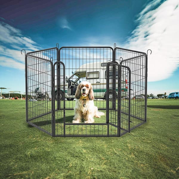 54 x 27 x 32 in. 6 Black Panels Metal Dog Playpen with door for Garden Fence Outdoor Pet Exercise Pen