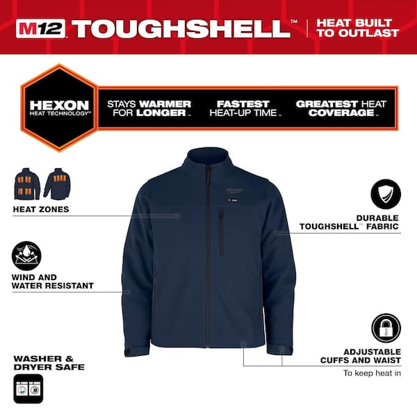 Men's Large M12 12-Volt Lithium-Ion Cordless Tough Shell Navy Blue Heated Jacket with (1) 3.0 Ah Battery and Charger