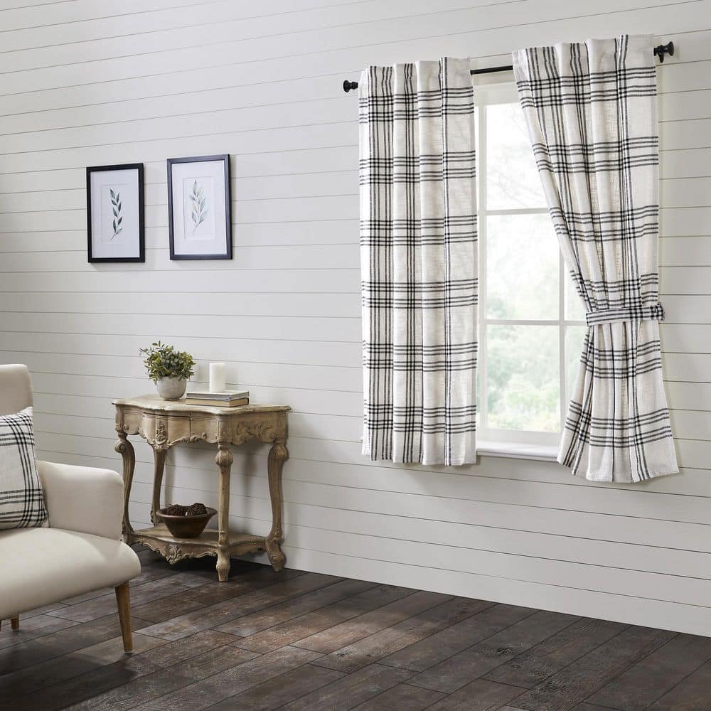 Black and White Plaid Cotton Light-Filtering Curtain Panels, 63x36, Set of 2