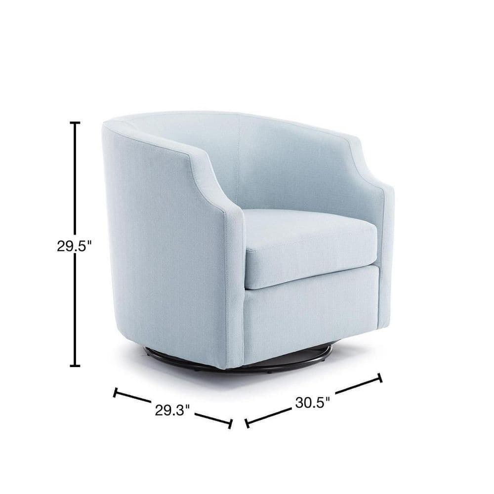 Sky Blue Transitional Swivel Barrel Accent Chair in Polyester