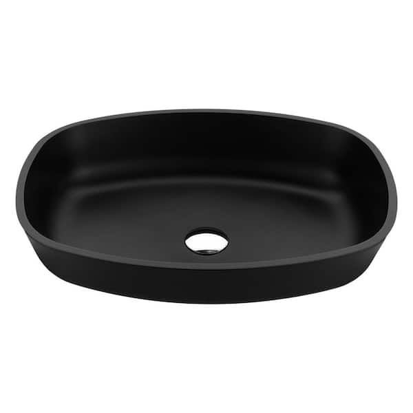 Ariadne Rectangle Glass Vessel Bathroom Sink with Matte Black Finish