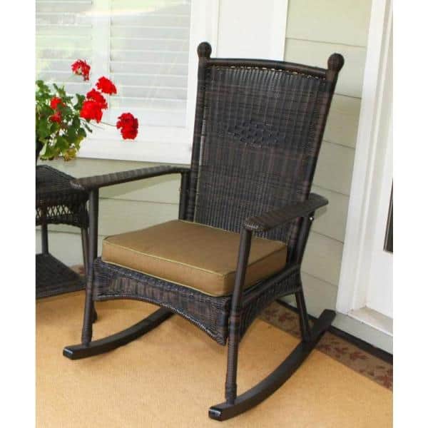 Portside Dark Roast Wicker Outdoor Rocking Chair with Cushions