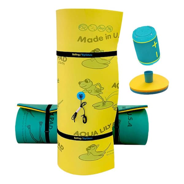 Aqua Lily Pad 15 ft. Bullfrog Island with Bluetooth Speaker and Beverage Holder, Green (2-Pack)