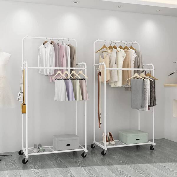 Black Steel Garment Clothes Rack Double Rods 31.5 in. W x 62.6 in. H