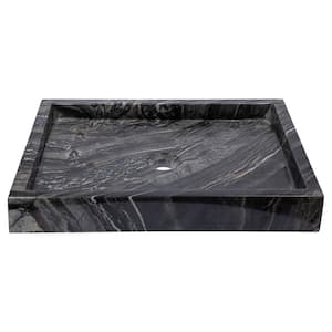 Rectangular Vessel Sink in Polished Wooden Black Marble