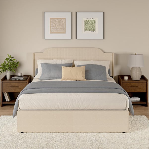 JAYDEN CREATION Fabiola Linen Queen 64.5 in. Hydraulic Lift Up Wood Storage Upholstered Platform Bed