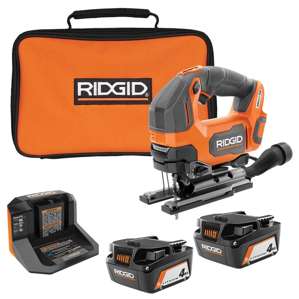 RIDGID 18V Brushless Cordless Jig Saw with (2) 4.0 Ah Batteries, Charger,  and Bag R86344B-AC93044SBN - The Home Depot