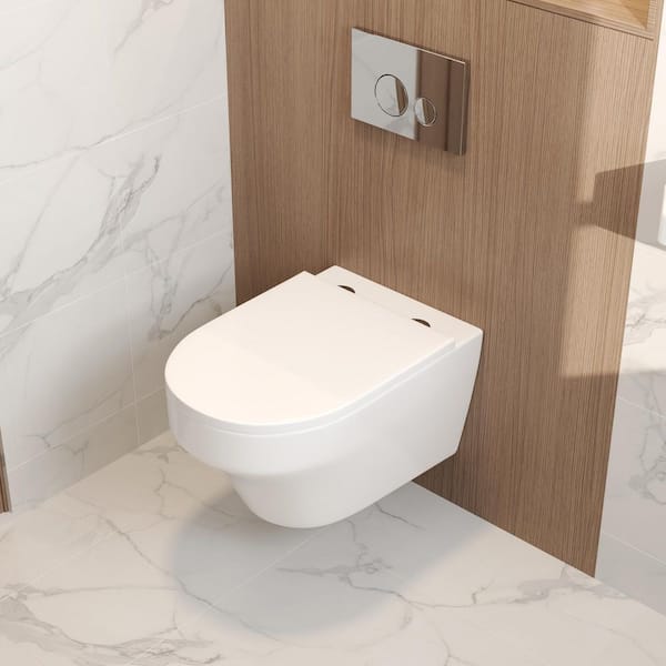 2-Piece 1.1/1.6 GPF Dual Flush D-Shape Wall Hung Toilet with Concealed In-Wall Toilet Tank in White (Seat Included)